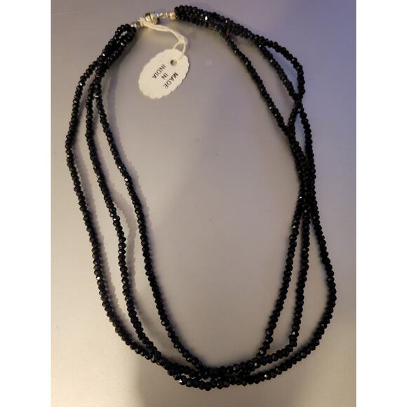 Sterling 925 Silver Triple Stand Black Beaded Necklace 18 inch India - Picture 7 of 7
